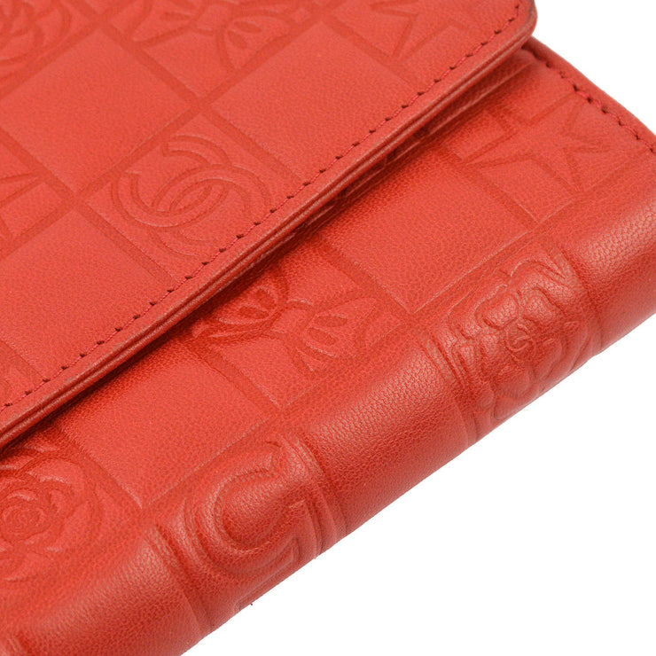 Chanel Red Lambskin Icon Bifold Wallet Purse