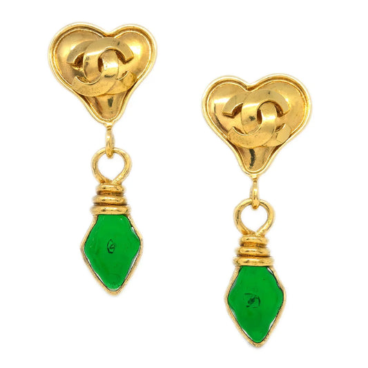 Chanel Gripoix Heaart Earrings Clip-On Gold 95P