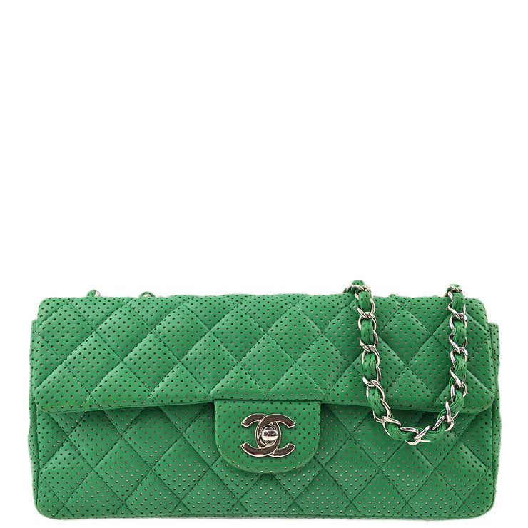 Chanel Green Perforated Lambskin East West Shoulder Bag