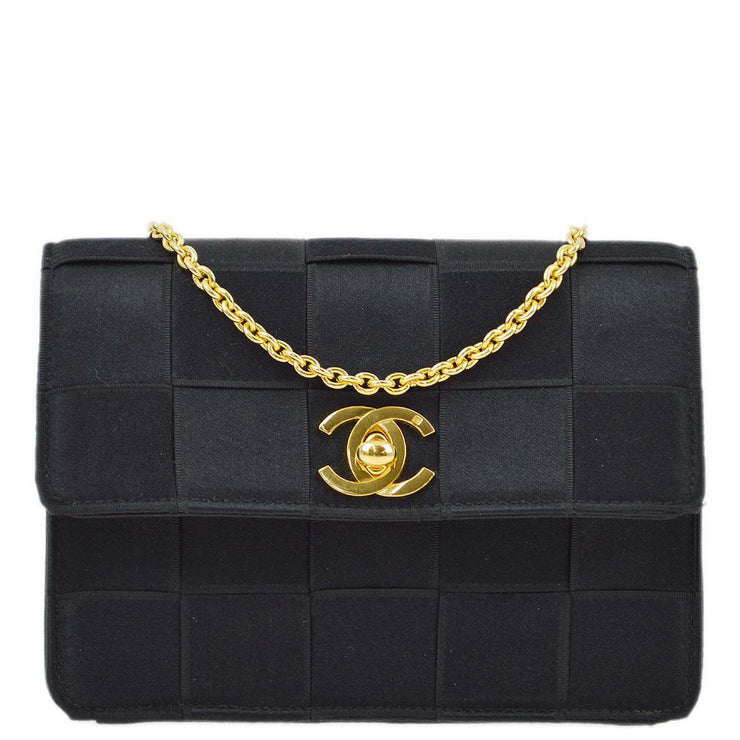 Chanel Black Satin Straight Flap Shoulder Bag