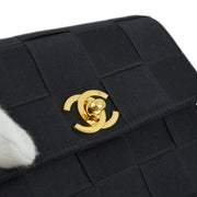 Chanel Black Satin Straight Flap Shoulder Bag