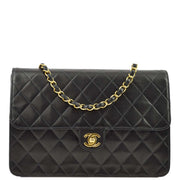 Chanel 2003-2004 Black Lambskin Turnlock Medium Half Flap Shoulder Bag