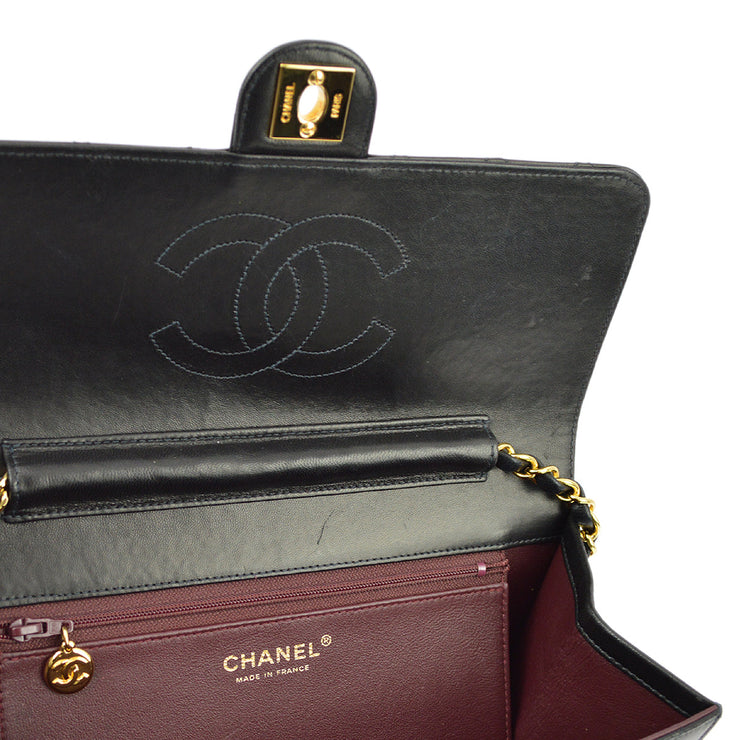 Chanel 2003-2004 Black Lambskin Turnlock Medium Half Flap Shoulder Bag