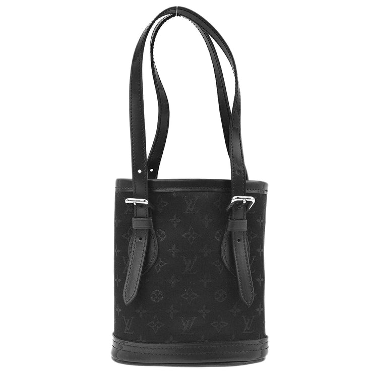 Louis Vuitton 2001 Black Monogram Satin Little Bucket Handbag M92144