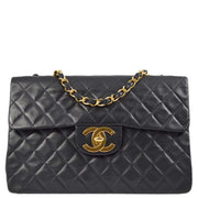 Chanel 1991-1994 Black Lambskin Maxi Classic Flap Shoulder Bag