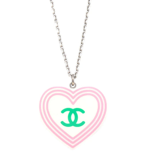 Chanel Heart Chain Necklace Pendant Silver 04C