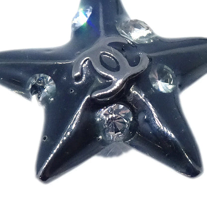 Chanel Star Rhinestone Piercing Earrings Black 03A