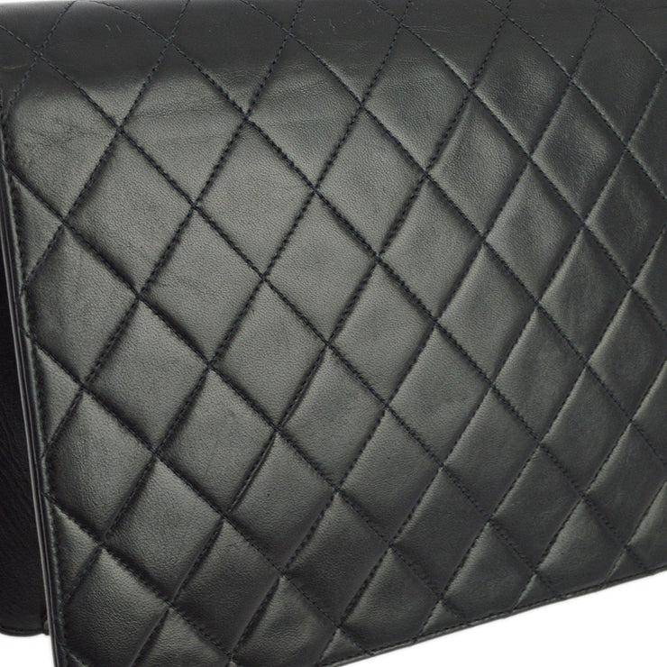 Chanel 2001-2003 Black Lambskin Turnlock Medium Half Flap Shoulder Bag