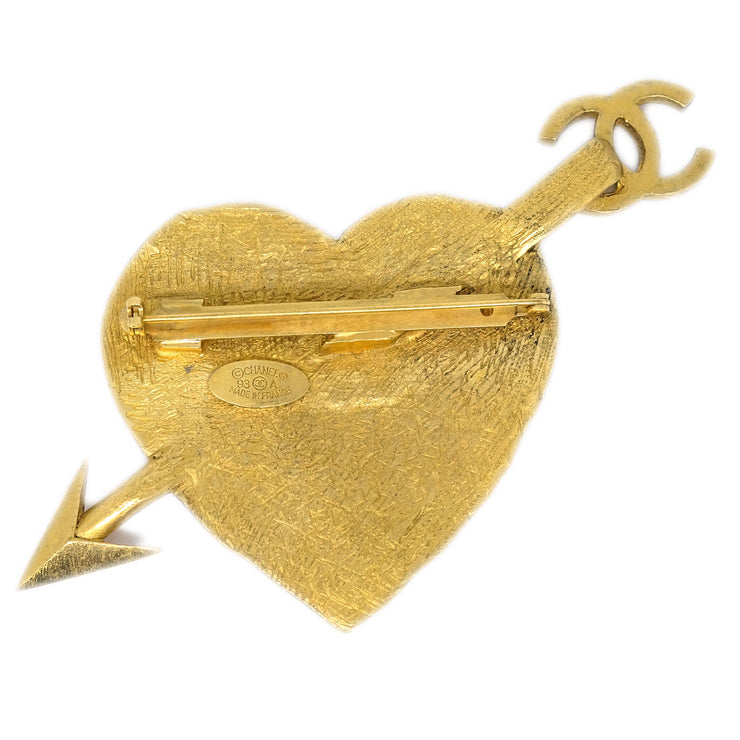 Chanel Gold Bow And Arrow Heart Brooch Pin 93A