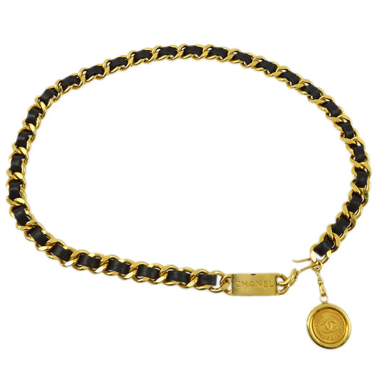 Chanel Gold Black Medallion Chain Belt