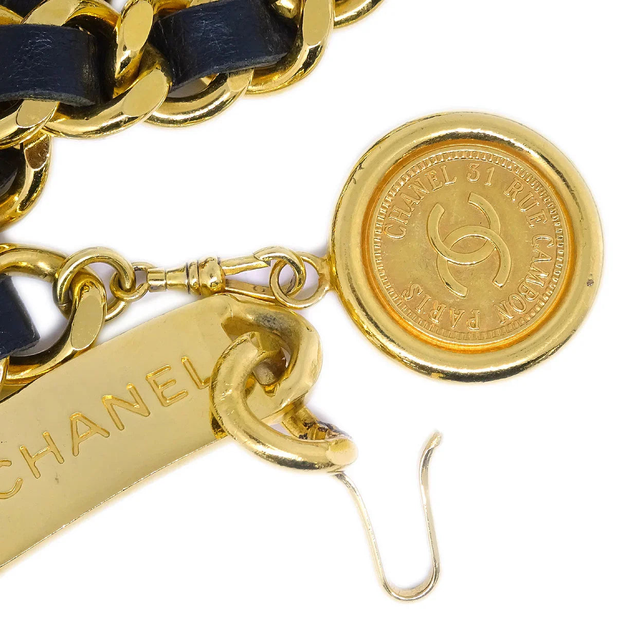 Chanel Gold Black Medallion Chain Belt