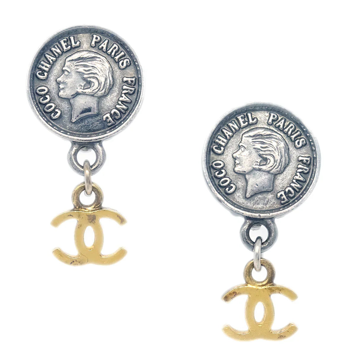 Chanel Silver Dangle Earrings Clip-On 96P