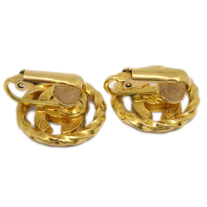 Chanel Gold Button Earrings Clip-On Rhinestone 2137