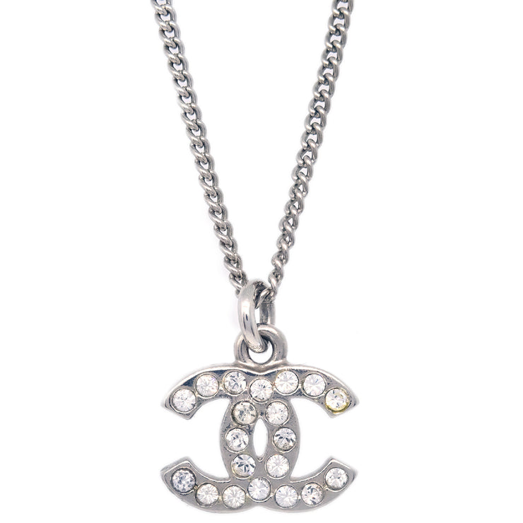 Chanel Silver Necklace Pendant Rhinestone 08V
