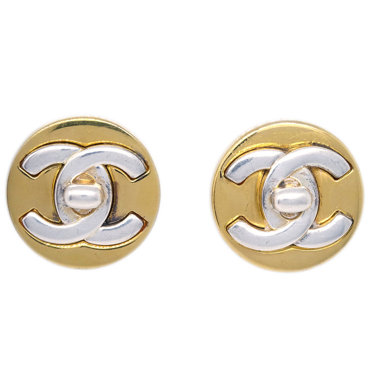 Chanel Gold Button Turnlock Earrings Clip-On 97A