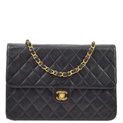 Chanel 2001-2003 Black Lambskin Turnlock Medium Half Flap Shoulder Bag