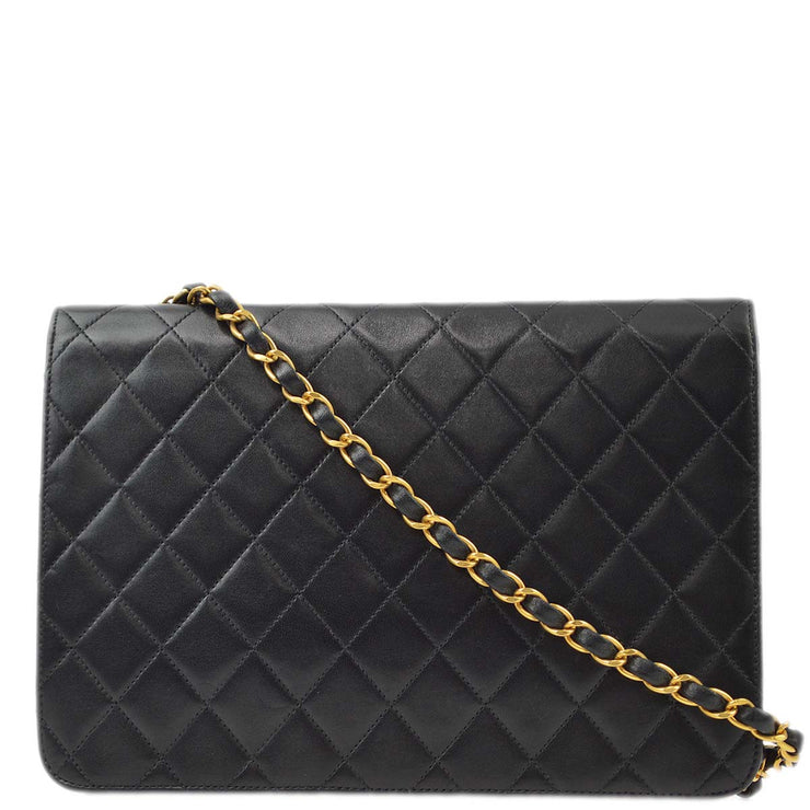 Chanel 2001-2003 Black Lambskin Turnlock Medium Half Flap Shoulder Bag