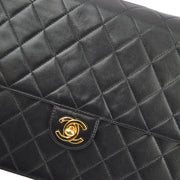 Chanel 2001-2003 Black Lambskin Turnlock Medium Half Flap Shoulder Bag