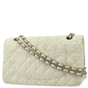 Chanel * White Tweed Classic Double Flap Medium Shoulder Bag