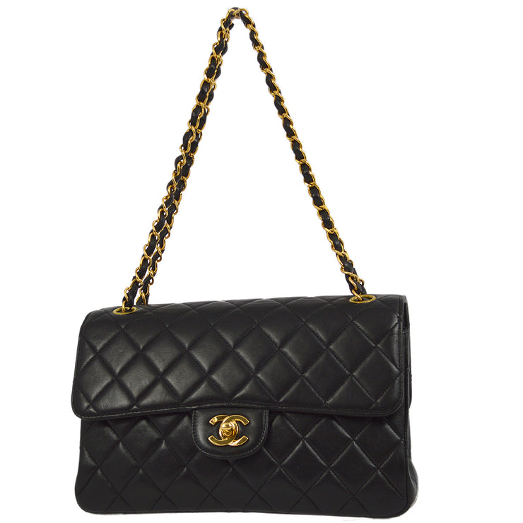 Chanel 1996-1997 Black Lambskin Medium Double Sided Classic Flap Shoulder Bag