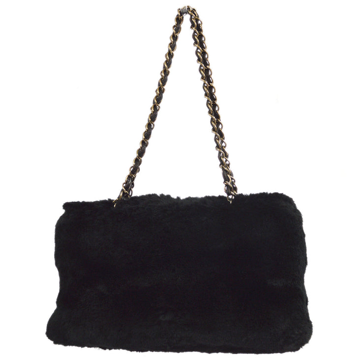 Chanel Black Fur Tote Handbag