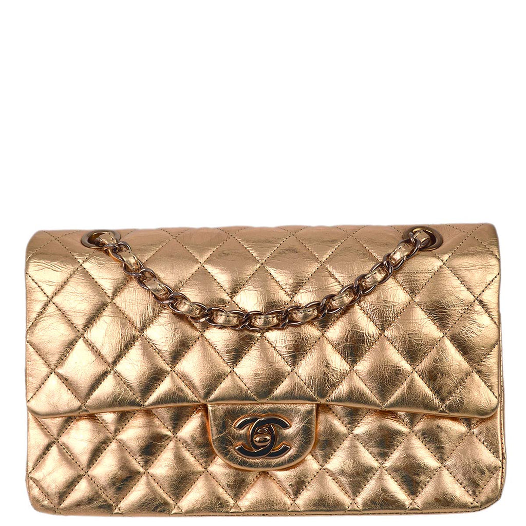 Chanel * Pink Gold Lambskin Classic Double Flap Shoulder Bag 