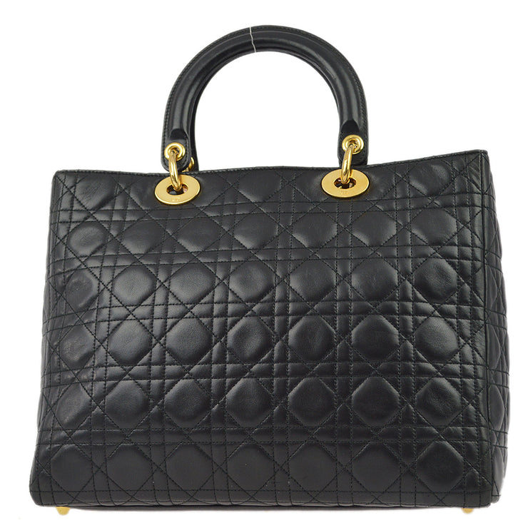 Christian Dior 1997 Black Lambskin Lady Dior Cannage Handbag