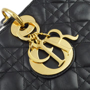 Christian Dior 1997 Black Lambskin Lady Dior Cannage Handbag