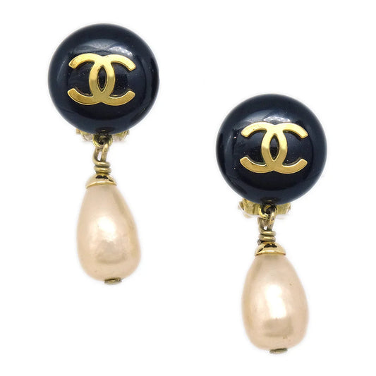 Chanel Fall Teardrop Pearl CC Dangle Earrings  94A