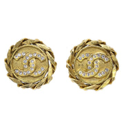 Chanel Button Earrings Gold Rhinestone Clip-On 23