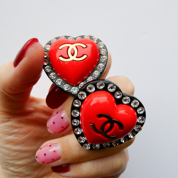 CHANEL 1995 Cristal Heart CC Earrings