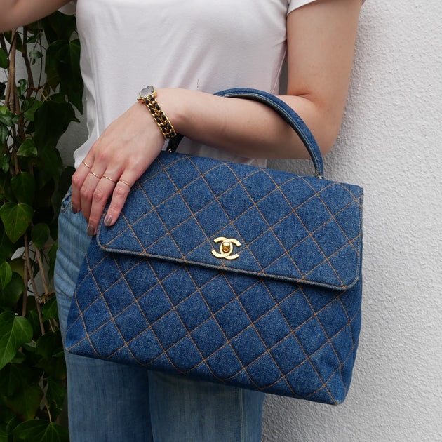 CHANEL 1996-1997 Denim Quilted Kelly 30