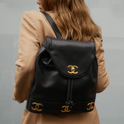 CHANEL 1991-1994 Black Caviar Triple CC Backpack