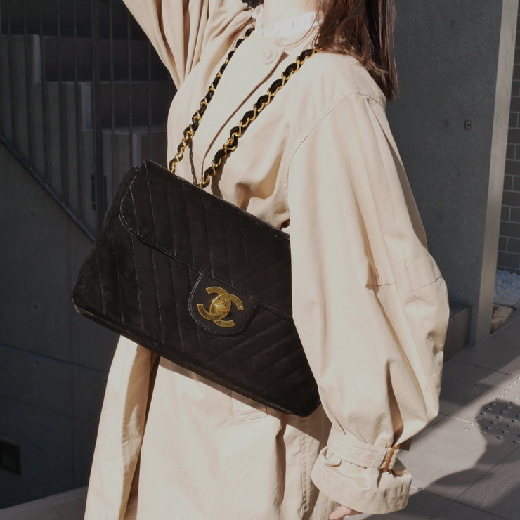 Chanel Vintage 1991 Black Nylon CC Logo Tote Bag with Gold Chain