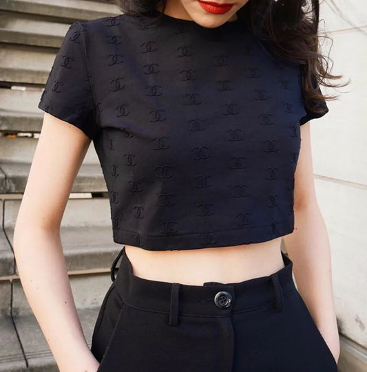 Chanel 1997 Spring CC logo-embroidered cropped T-shirt #40