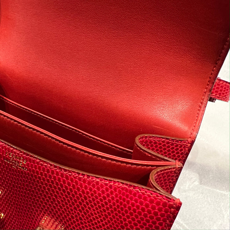 HERMES- Braise red Shiny Alligator CONSTANCE 18 Shoulder Bag 💰 Rp  766.920.825,00