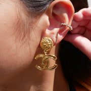 CHANEL 1995 CC Dangle Earrings Clip-On Gold