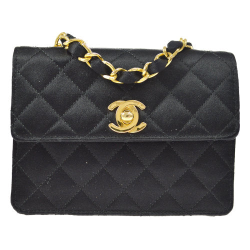 CHANEL 1989-1991 Straight Flap Bag Micro Black Satin – AMORE Vintage Tokyo