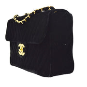 CHANEL 1991-1994 Black Velvet Chevron Classic Flap Maxi