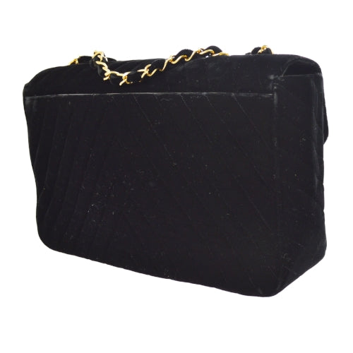 CHANEL 1991-1994 Black Velvet Chevron Classic Flap Maxi
