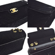CHANEL 1991-1994 Black Velvet Chevron Classic Flap Maxi
