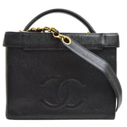 Chanel 1994-1996 Black Caviar Circled CC Vanity Handbag