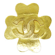 ★Chanel 1995 CC Logos Clover Motif Brooch Gold
