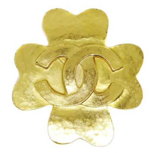 Chanel 1995 CC Logos Clover Motif Brooch Gold
