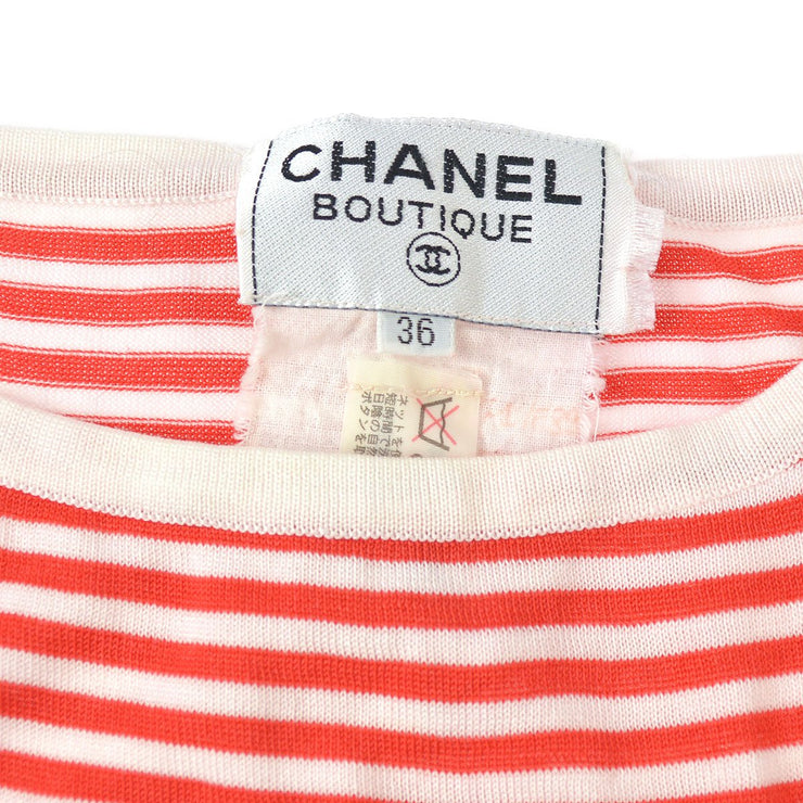 香奈儿（Chanel）1992＃36 CC条纹短袖针织上衣白色红色