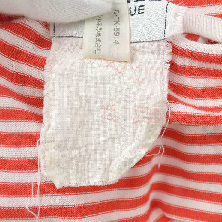 CHANEL 1992 #36 CC Striped Short Sleeve Knit Tops White Red