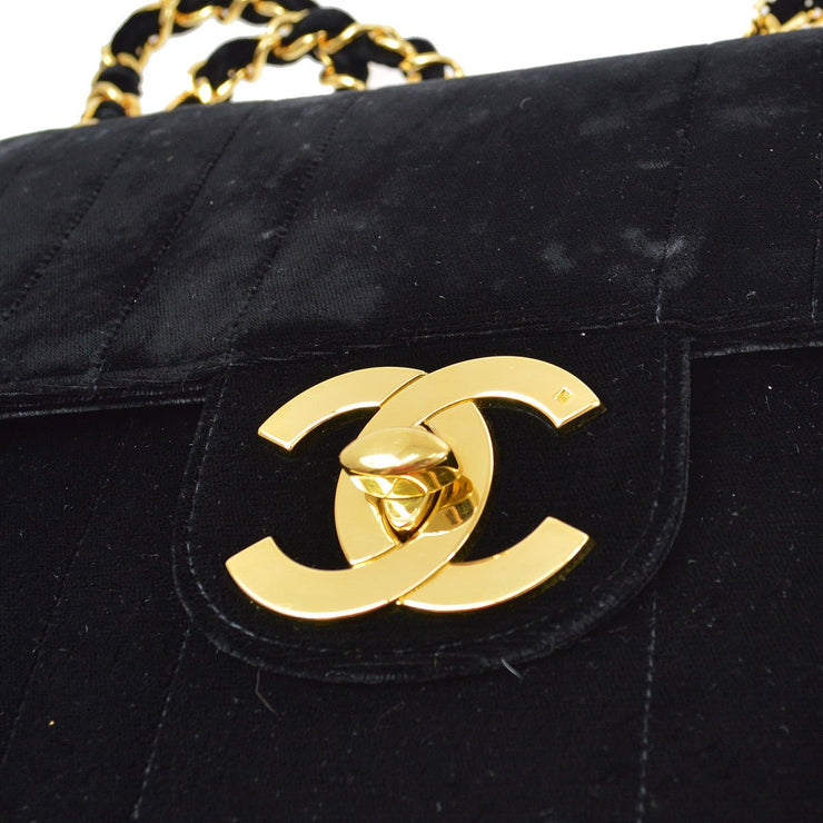 Chanel 1994-1996 Black Velvet Jumbo Vertical Stitch Classic Flap