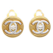 Chanel 1997 Silver & Gold CC Turnlock Earrings Small