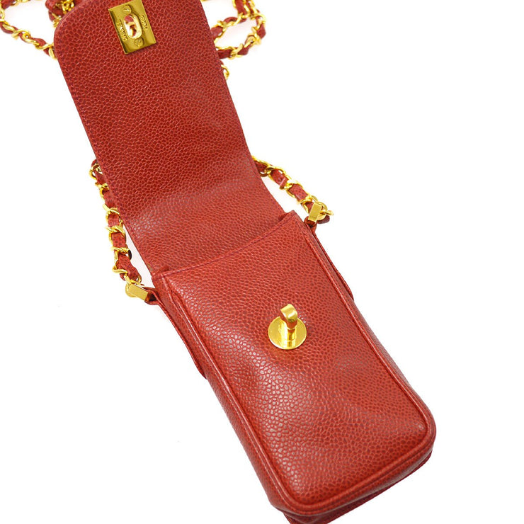 CHANEL 1994-1996 Red Caviar Phone Case
