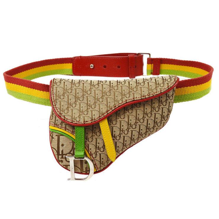 CHRISTIAN DIOR Trotter Canvas Saddle Waist Bag Pouch Rasta Color